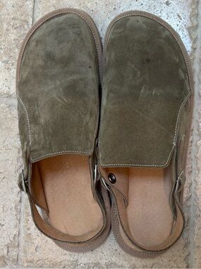 Alba Olive Green Suede Slip-On Mules